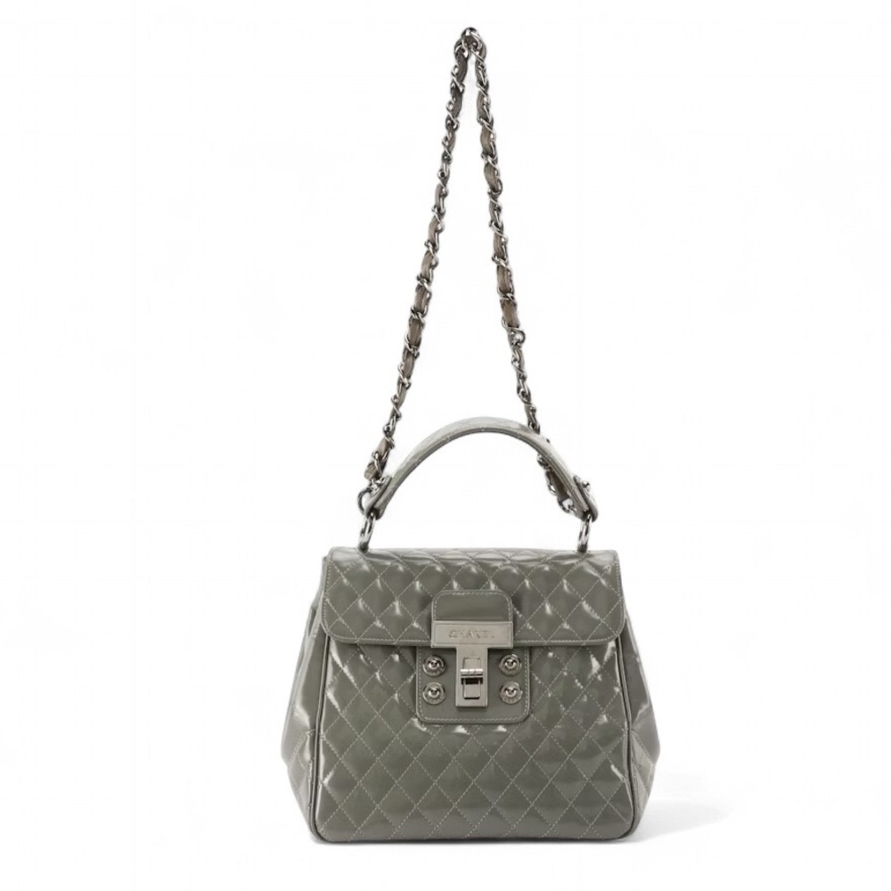 SOLD Authentic Chanel Grey Quilted Leather Mademoiselle Kelly Top Handle Bag